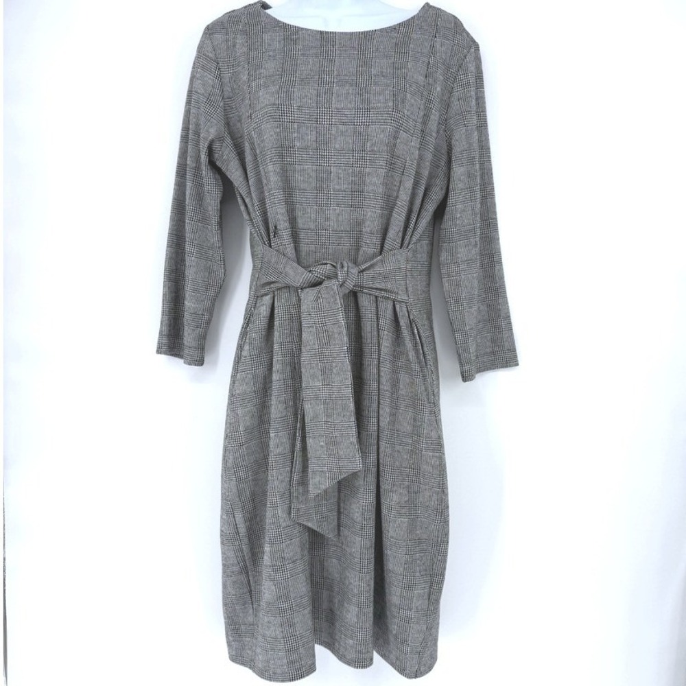 NOM Maternity Nursing Plaid Dress M Hidden Zip Tie Waist